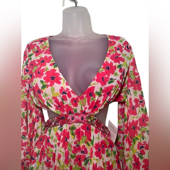 Mac Duggal 9158 Floral Chiffon Cutout Mini Dress Bell Sleeves Size 4 NWT - Picture 3 of 5